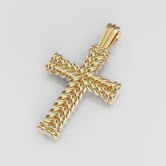 Solid Gold Rope Design Cross Necklace
