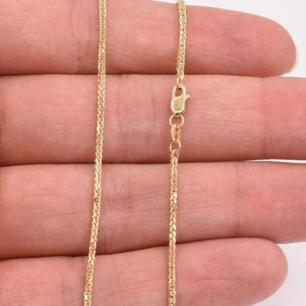 14K Solid Yellow Gold 1.8mm Thick Wheat Chain 22" Long