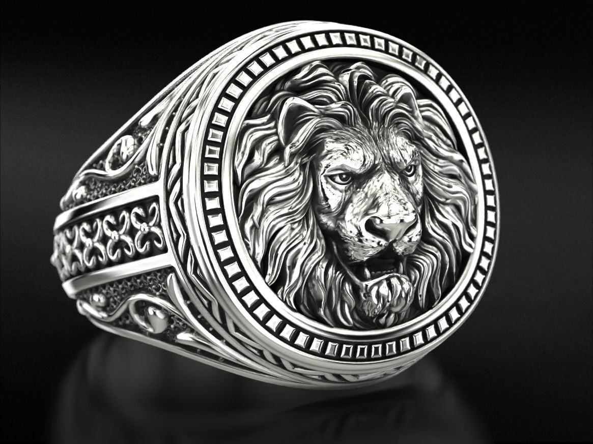 14k Solid Gold Lion Head Ring Men's Lion Ring Lion Gold Ring