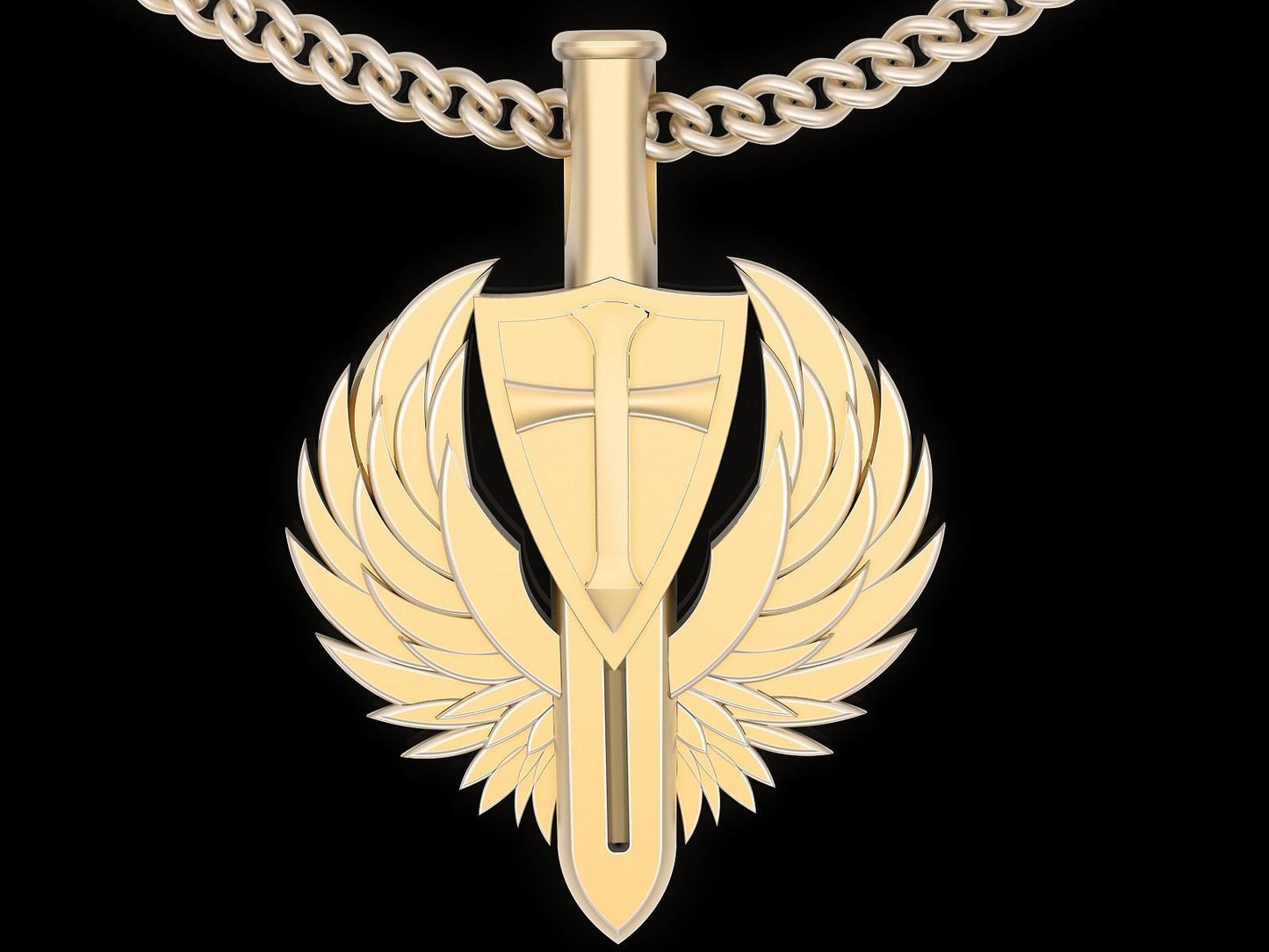 Gold Knife and Wings Pendant