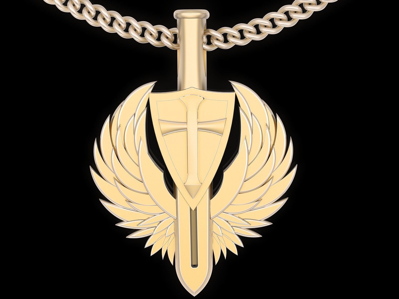 Gold Knife and Wings Pendant