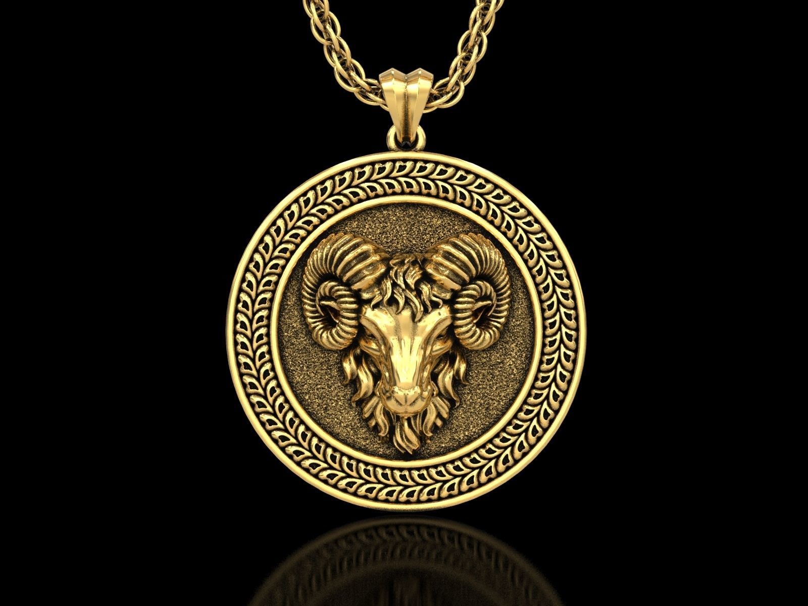 Gold Aries Zodiac Sign Ram Medallion Pendant