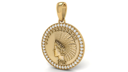 Gold Round Liberty Pendant with Diamonds
