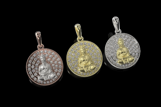 Gold Round Diamond Buddha Pendant