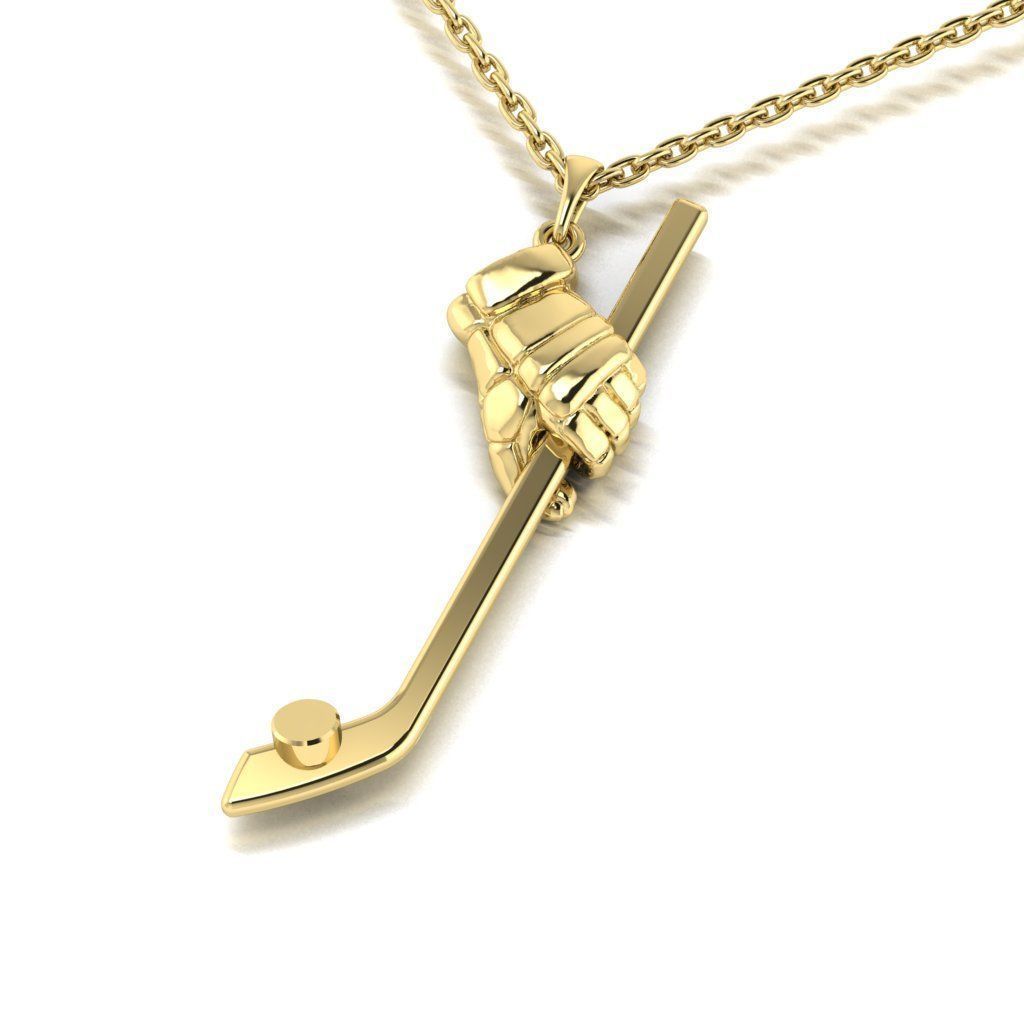 Gold Ice Hockey Stick & Ball Pendant
