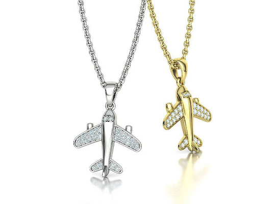 Gold Diamond Airplane Pendant