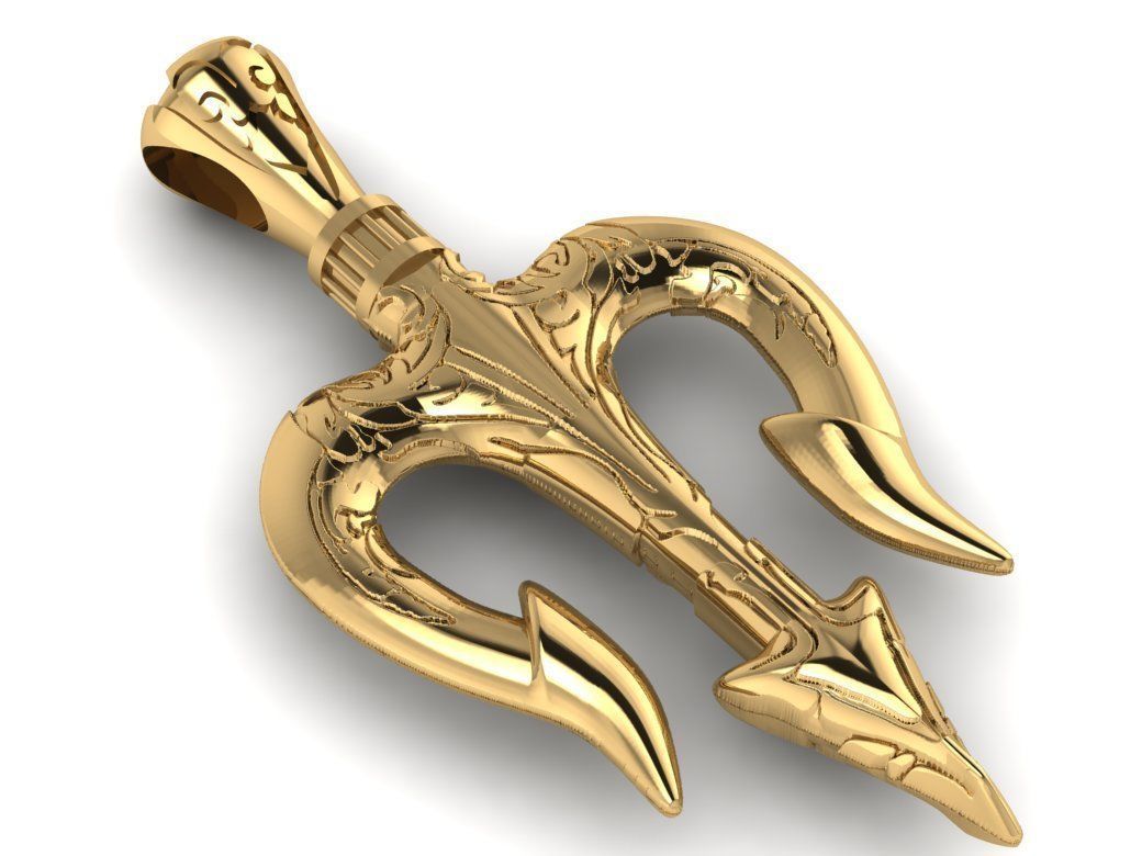 Gold Pendant Trident Necklace