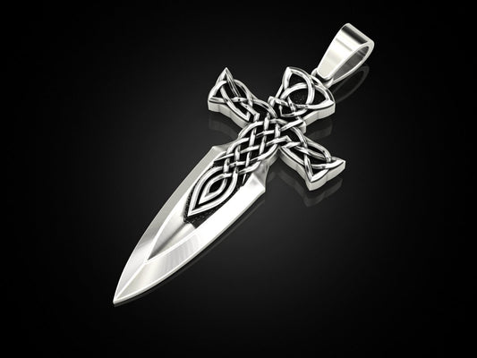 Solid Gold Celtic Sword Cross Necklace