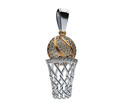 Gold Basketball Hoop Pendant with Diamonds