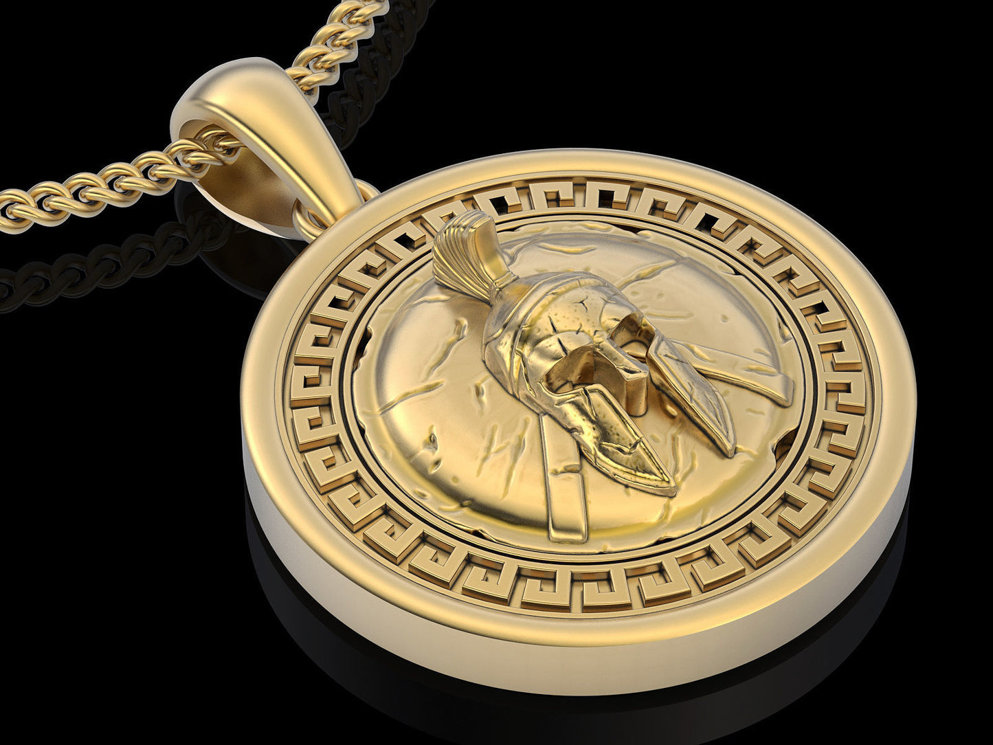 Gold Spartan Helmet and Shield Pendant
