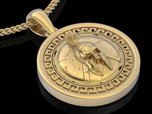 Gold Spartan Helmet and Shield Pendant