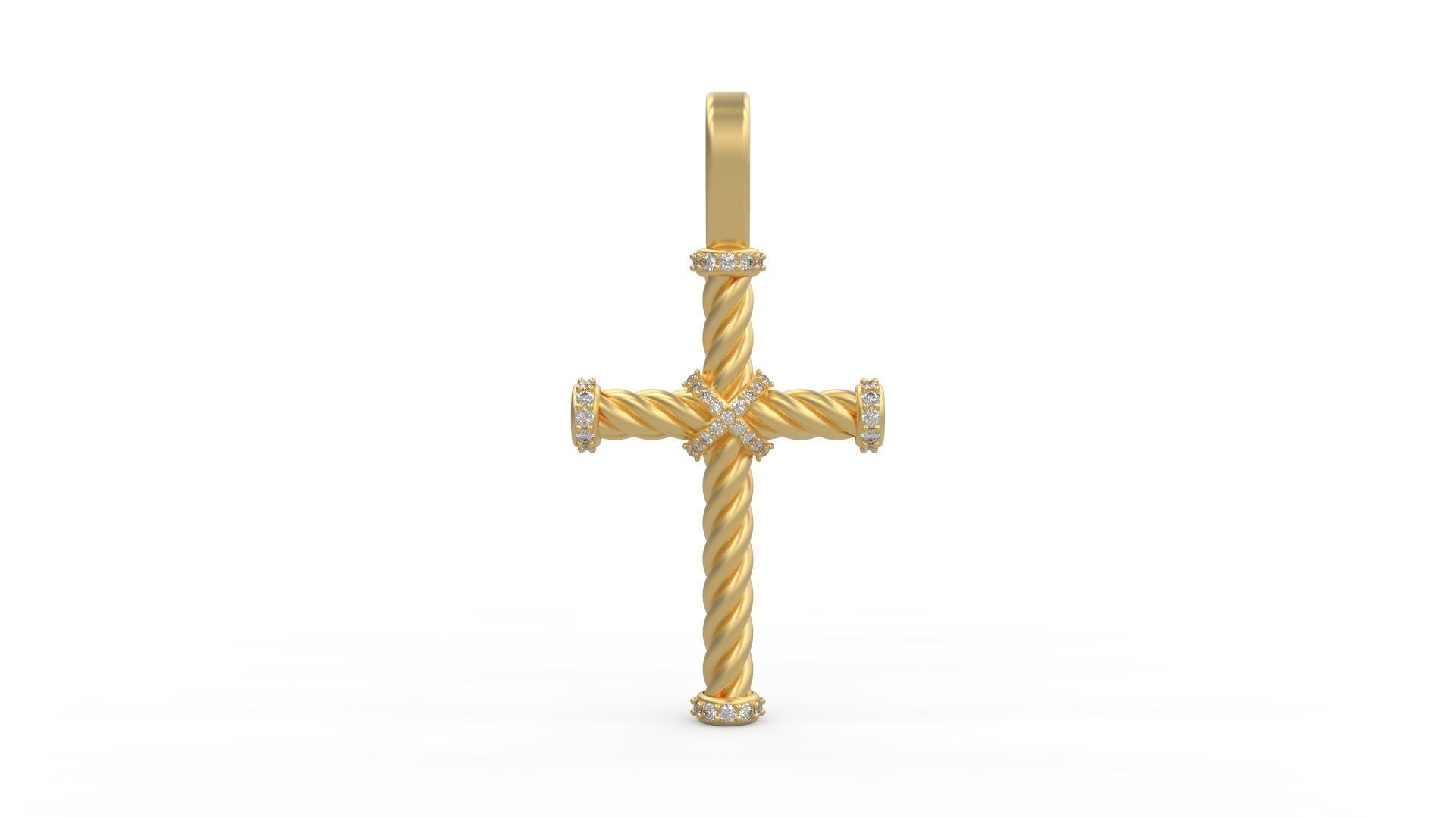 Gold Rope Design Diamond Cross