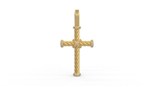 Gold Rope Design Diamond Cross