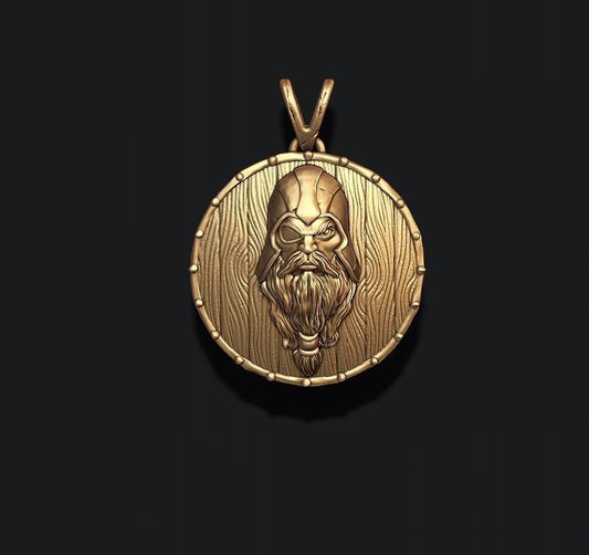 Gold  Odin Head Shield Pendant
