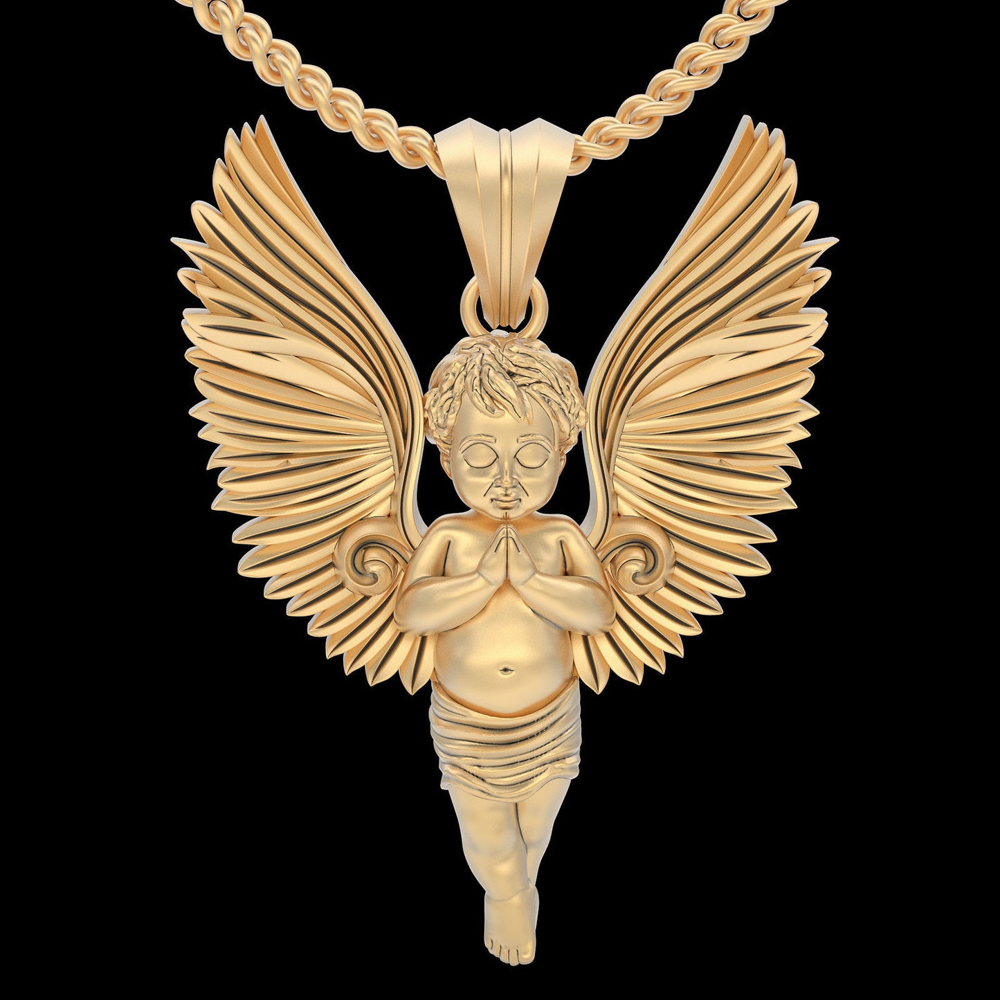 Gold Praying Baby Angel Necklace