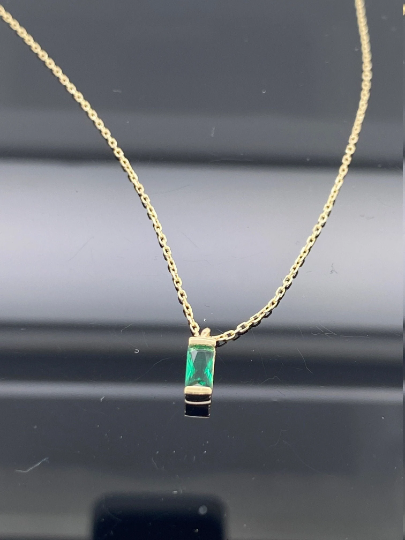14K Solid Gold Emerald Necklace