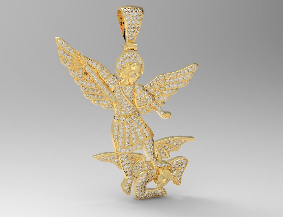 Gold Saint Michael Diamond Pendant