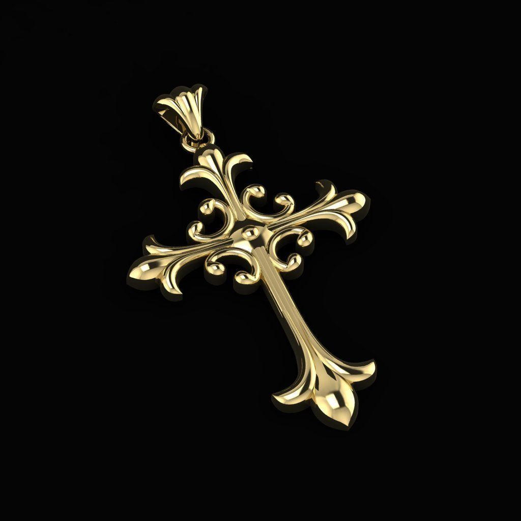 Yellow Gold Gothic Cross Necklace
