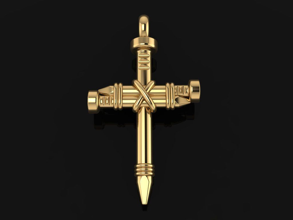 Gold Double Nail Cross Pendant
