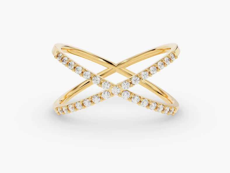 Gold Diamond Cris Cross Ring