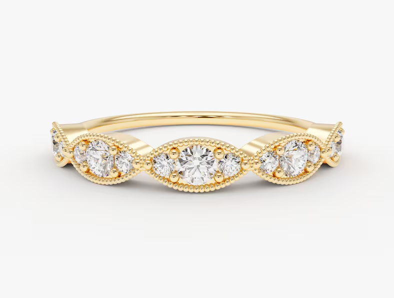 Gold Milgrain Design Diamond Ring