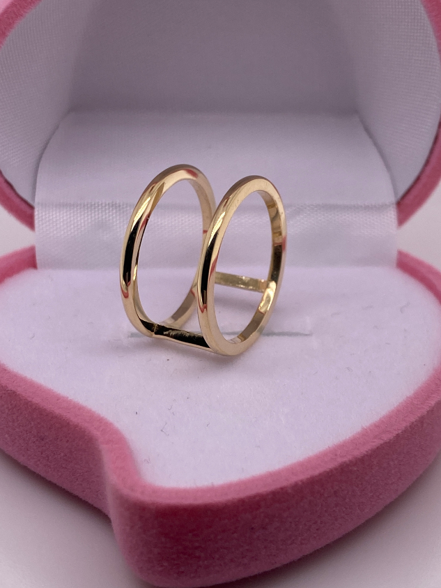 18K Solid Yellow Gold Double Band Ring / Bar Ring / Two Row Stackable Knuckle Finger Midi Thumb Band / Gap Stacker Ring