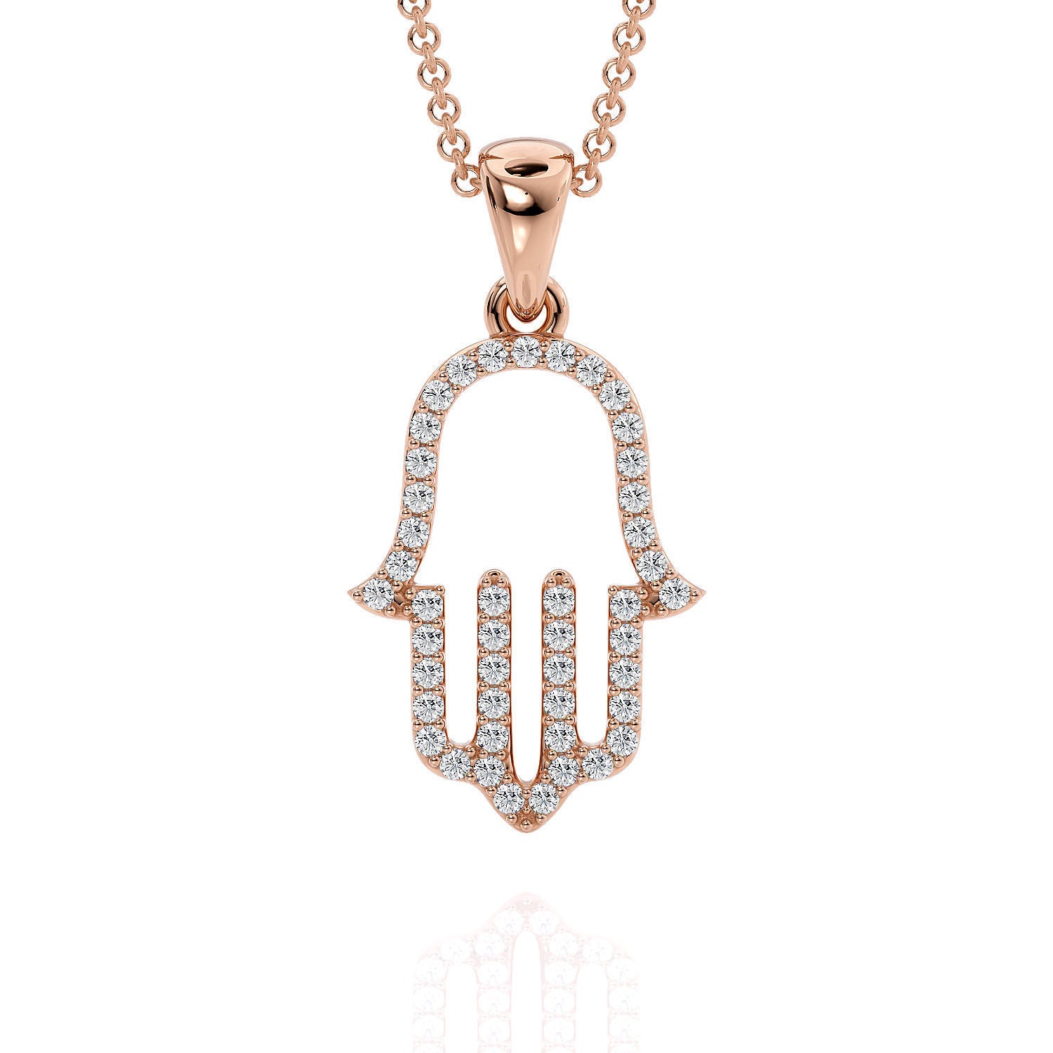 Rose Gold Diamond Hamsa Hand Pendant
