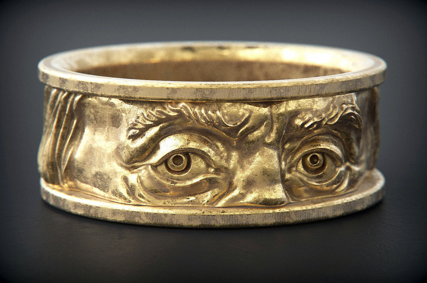 14K Solid Gold Franklin Eyes Ring / Gold Franklin Band / 14K Gold Franklin Band / Unisex Franklin Design Band - JewelsnGlitters