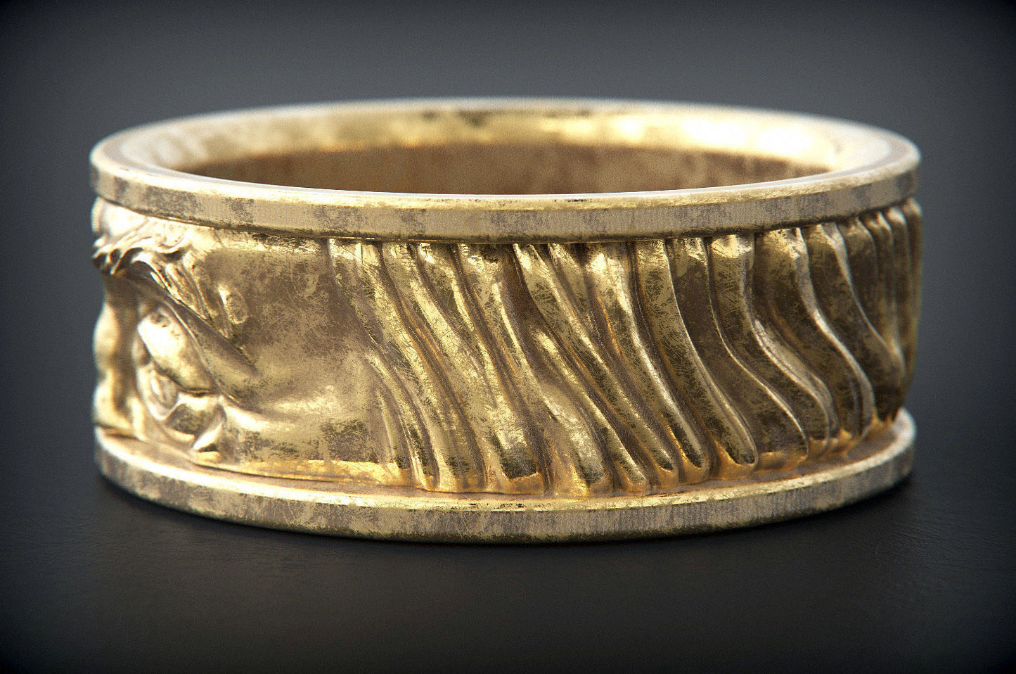 14K Solid Gold Franklin Eyes Ring / Gold Franklin Band / 14K Gold Franklin Band / Unisex Franklin Design Band - JewelsnGlitters