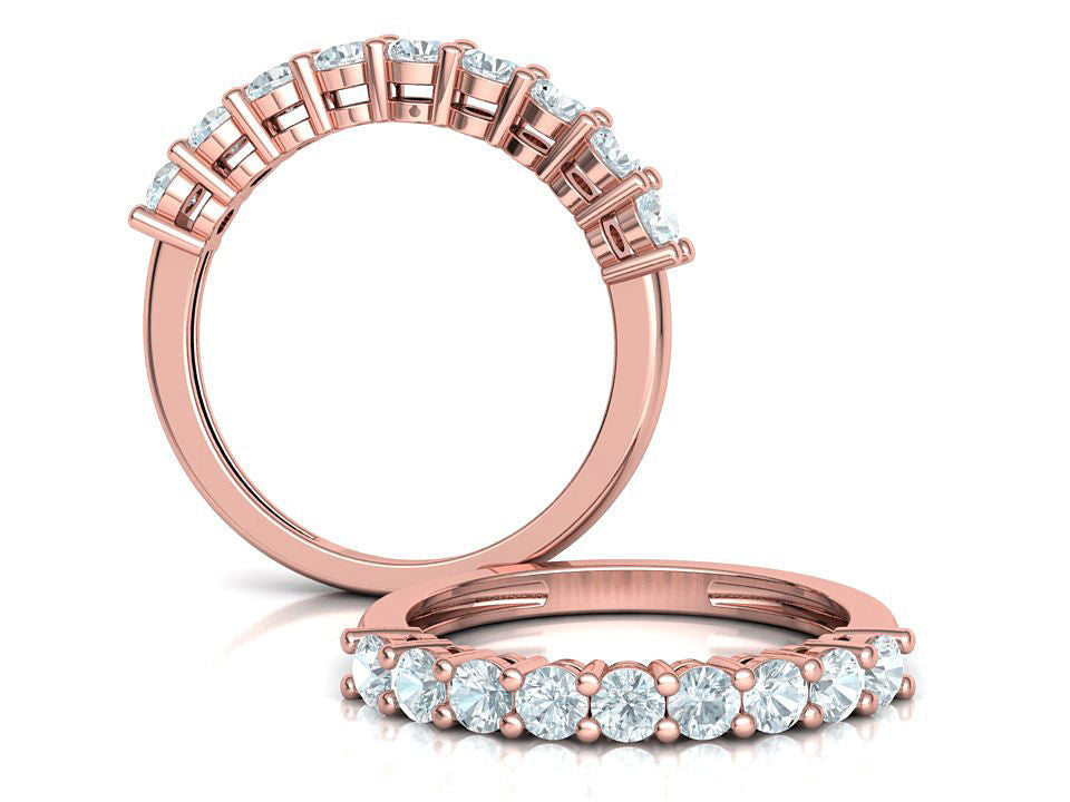14K Solid Gold Diamond Half Eternity Wedding Band / Classic Wedding Ring with 9 Diamonds / 0.90 Carat Diamond Ring / Gift for Her