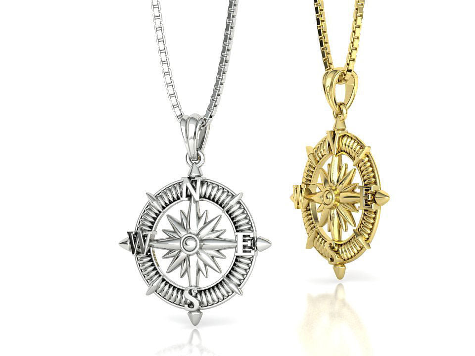 Silver 3D Travel Compass Necklace