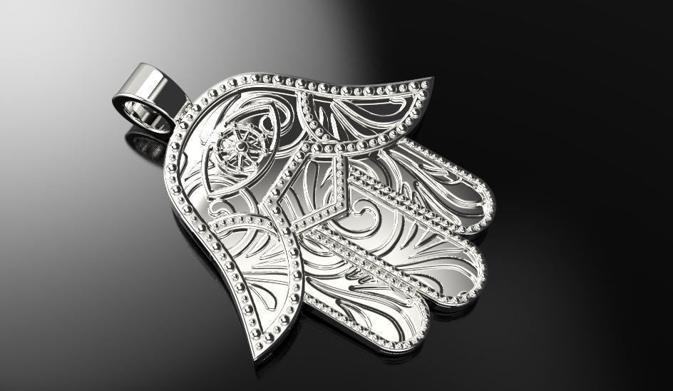 Silver Hamsa Hand Pendant