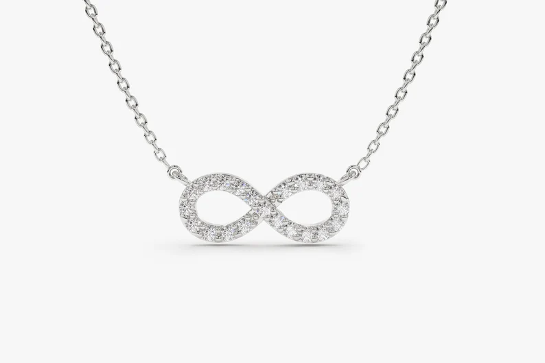 14k Solid Gold Infinity Sign Diamond Necklace, Infinity Diamond Necklace for Her