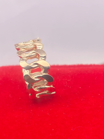 14K Solid Gold Chain Ring / Cuban Chain / Miami Curb Chain Ring / Cuban Link / Stackable Ring / Unisex 8mm Width