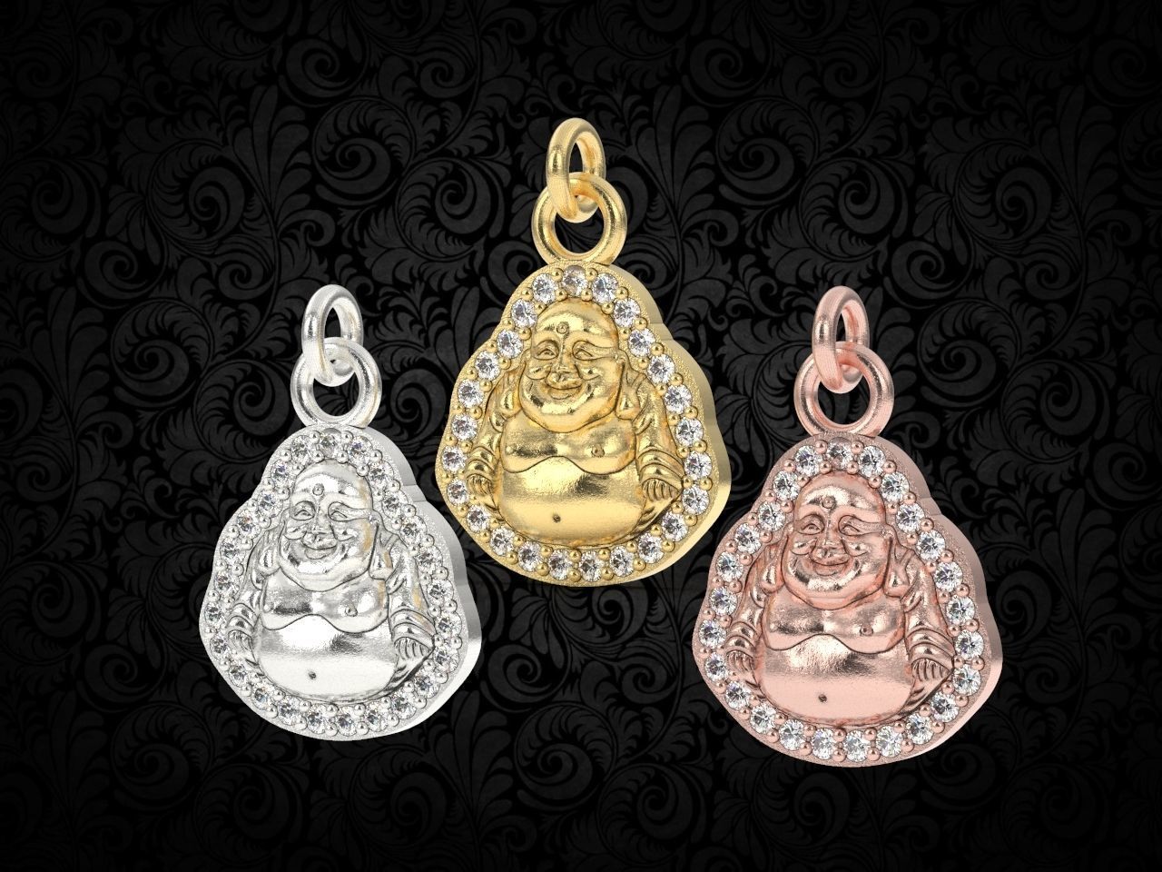 Gold Happy Buddha Pendant with Diamonds