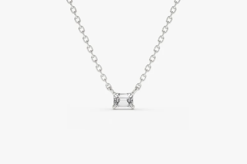 Emerald Cut Diamond Solitaire Necklace