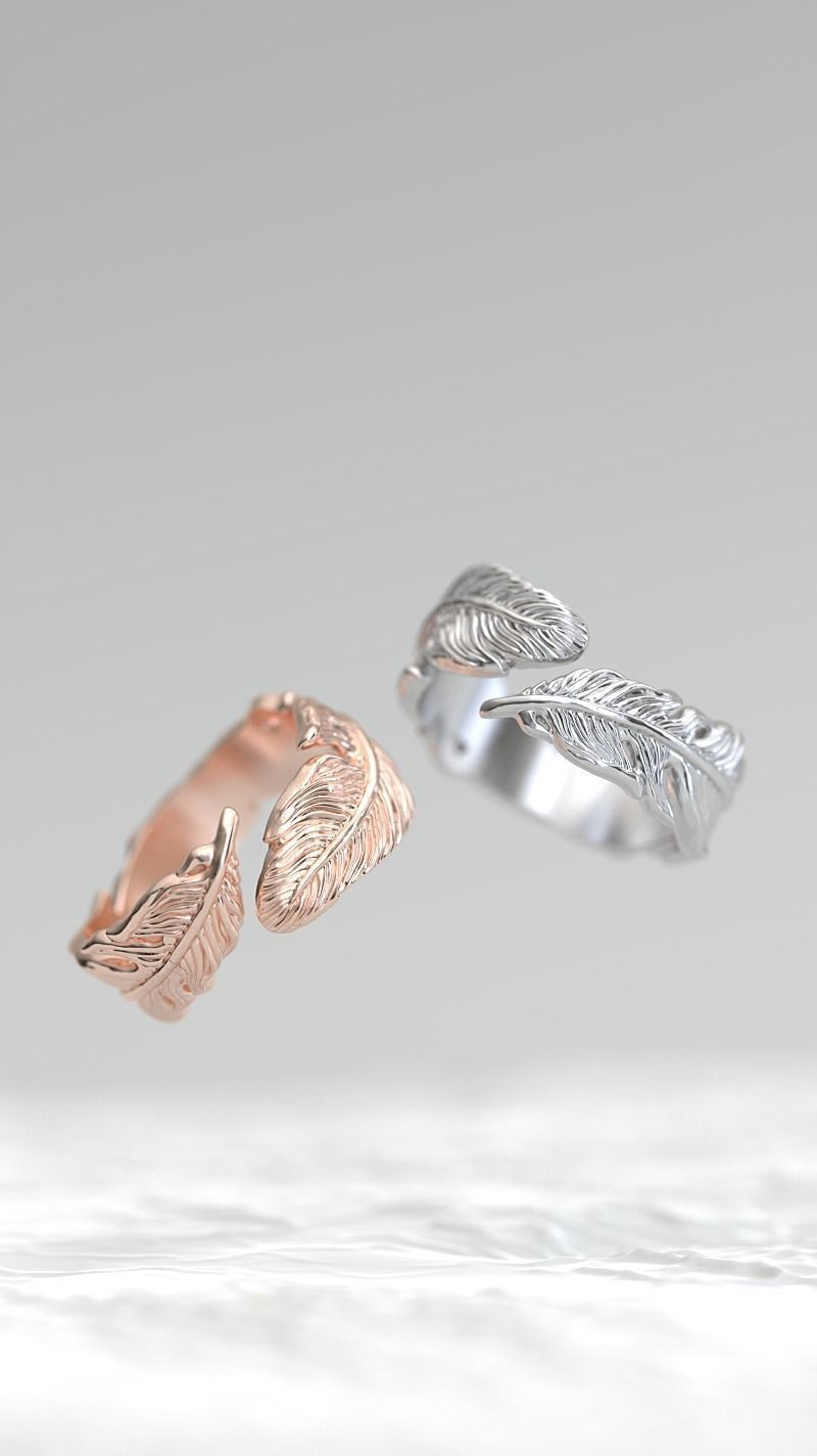 14K Solid Gold Feather Design Ring / Feather Gold Ring / Gold Feather Ring for Her / Gift for Her