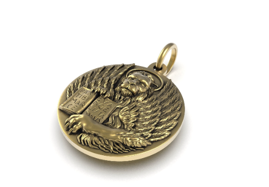 14K Solid Gold Evangelic de Saint Marcos Pendant / Evangelic Pendant / Gold Evangelist Pendant / 25mm Diameter / Unisex Evangelic Pendant