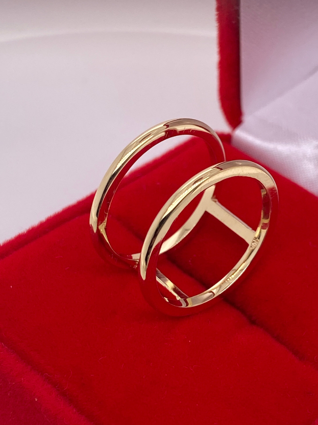 18K Solid Yellow Gold Double Band Ring / Bar Ring / Two Row Stackable Knuckle Finger Midi Thumb Band / Gap Stacker Ring