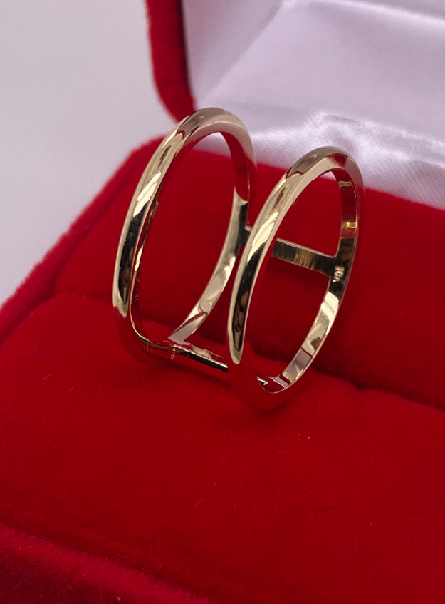 18K Solid Yellow Gold Double Band Ring / Bar Ring / Two Row Stackable Knuckle Finger Midi Thumb Band / Gap Stacker Ring
