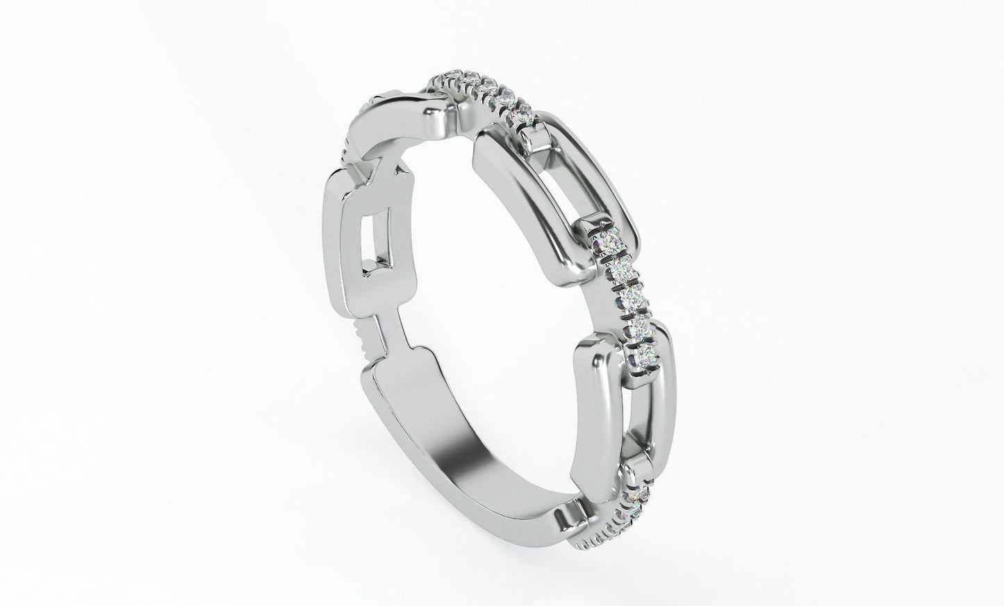 14k Solid Gold Link Chain Diamond Ring, Diamond Chain Link Diamond Ring