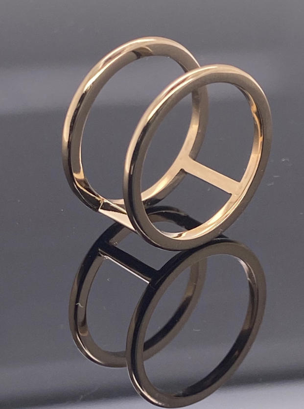 18K Solid Yellow Gold Double Band Ring / Bar Ring / Two Row Stackable Knuckle Finger Midi Thumb Band / Gap Stacker Ring
