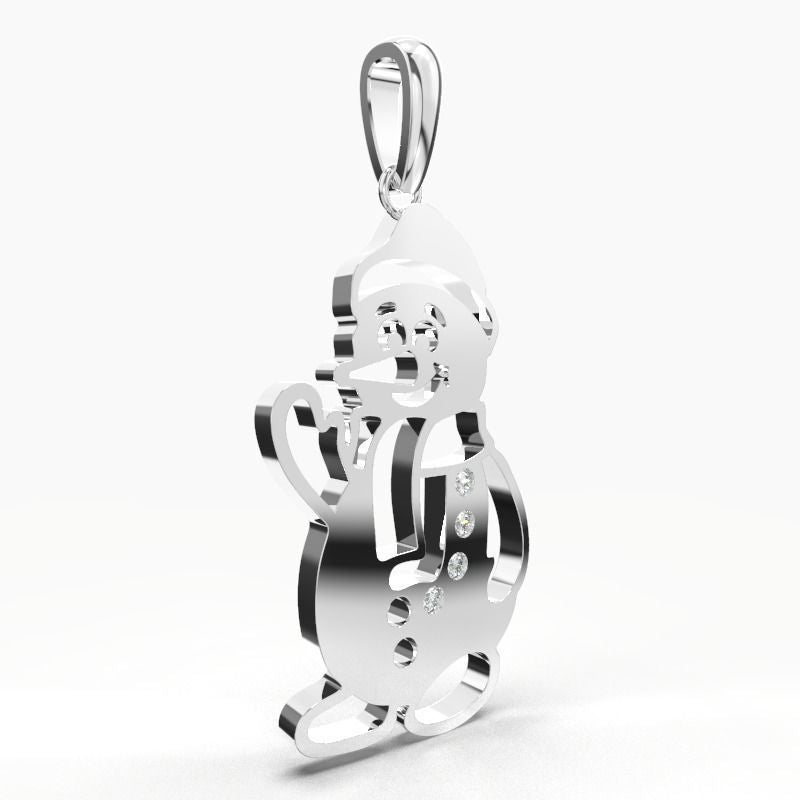 Silver Snowman Pendant with Diamonds