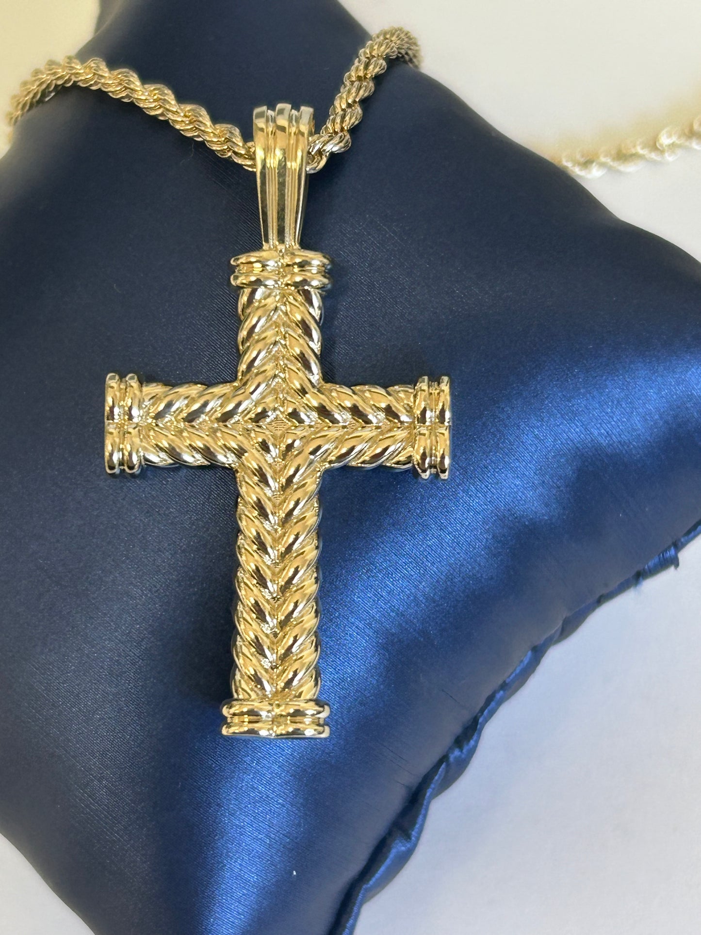 Gold Rope Design Cross Necklace