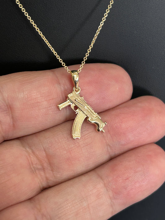 14K Solid Yellow Machine Gun Draco Necklace / Machine Gun Pendant with or without Chain