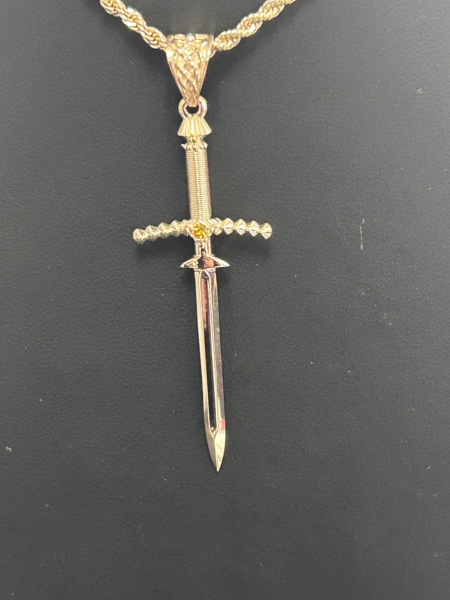 14K Solid Gold Diamond Sword Pendant with Pink Sapphire or Black Diamond / Sword Pendant Necklace Gold / Diamond Gold Necklace
