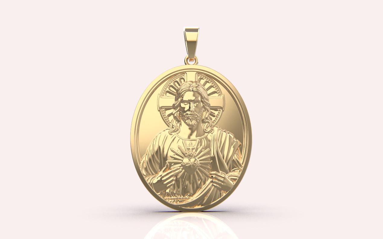 14k Solid Gold Jesus Pendant – Oval Medallion, 40mm x 33mm, 13 Grams