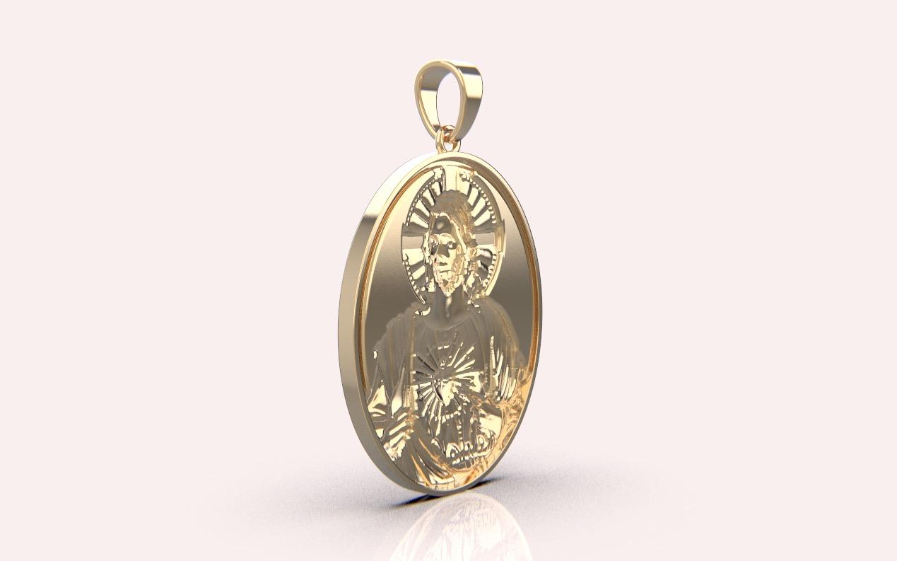 14k Solid Gold Jesus Pendant – Oval Medallion, 40mm x 33mm, 13 Grams