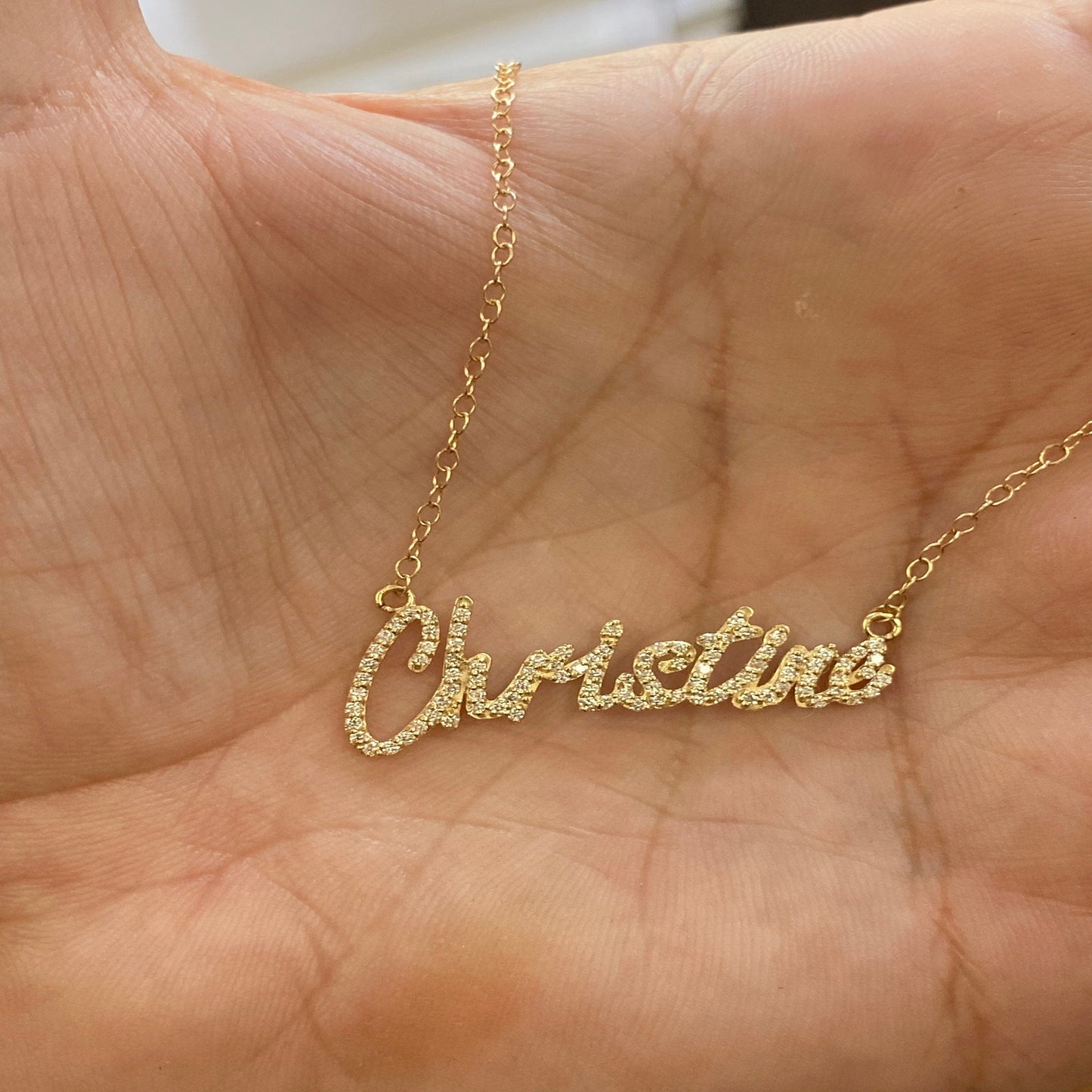 Diamond  Initial Name Necklace