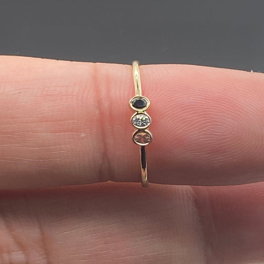 14K Solid Gold Real Diamond at the Center With Morganite & Black Diamond Wedding Engagement Ring 3 Stone Engagement / anniversary Ring.